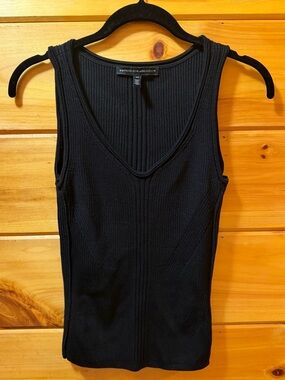 White House Black Market Black Ribbed V-Neck Tank XS
